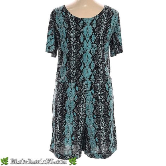 LULAROE Black / Turquoise / White Print L One-Piece Romper *EXCELLENT CONDITION* - Picture 2 of 4